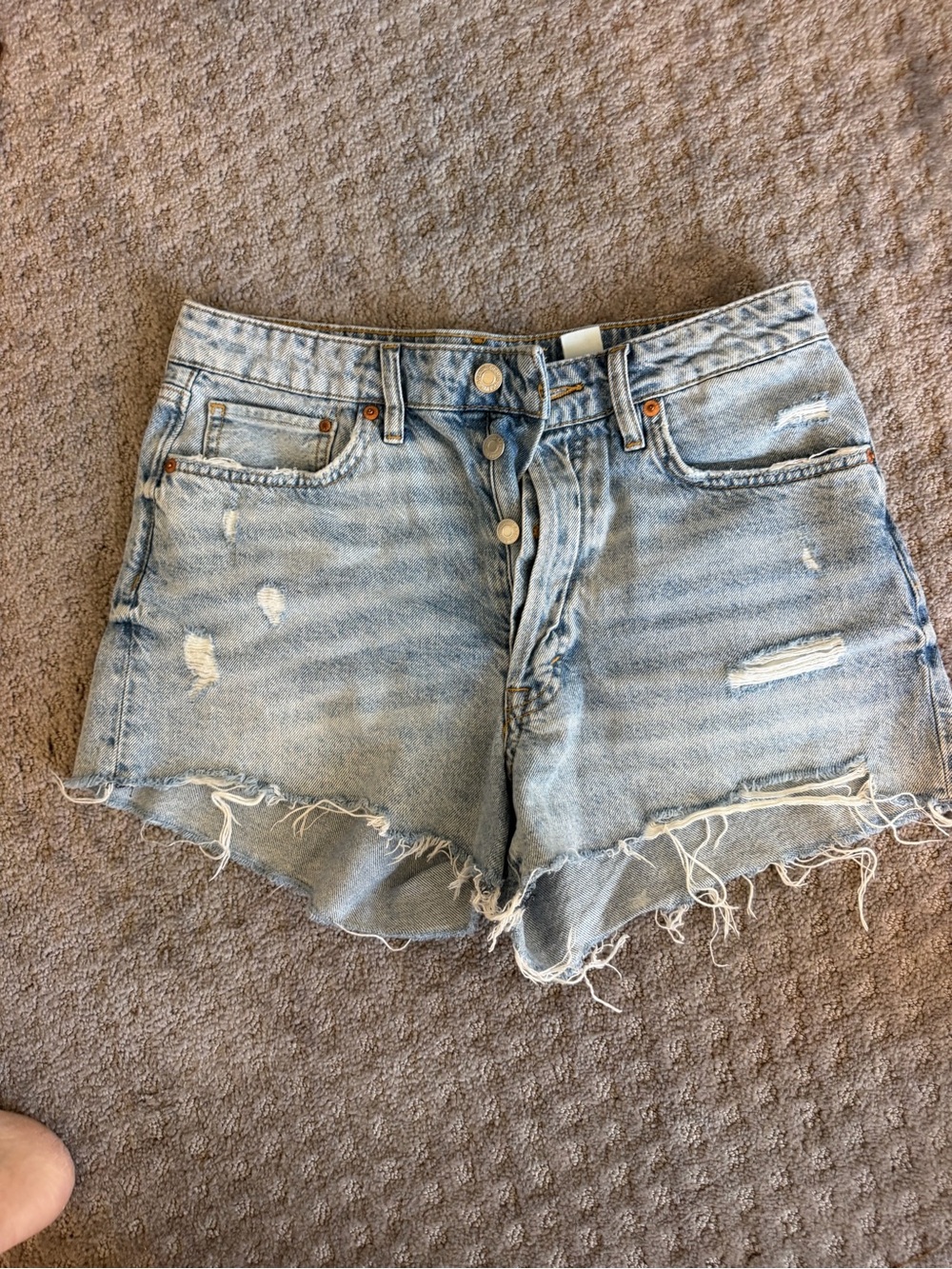 H&M Light Blue Distressed Denim Shorts with Frayed Hem